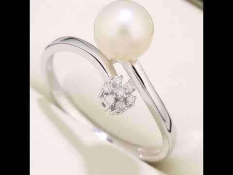 9ct White Gold 0.05ct Diamond And Cultured Pearl Ring