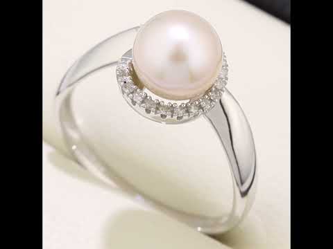 9ct White Gold 0.08ct Diamond And Cultured Pearl Ring