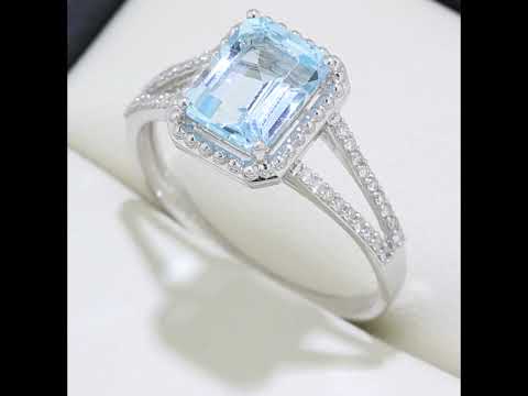 9ct White Gold Blue Topaz & Diamond Ring