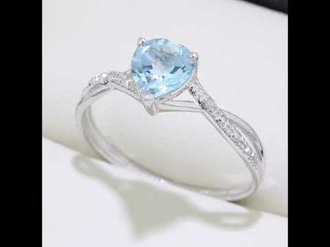 9ct White Gold Heart Blue Topaz & Diamond Ring