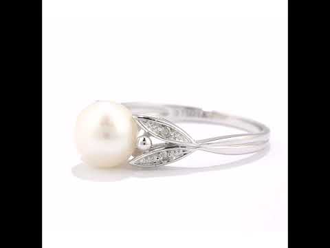 9ct White Gold 0.03ct Diamond And Cultured Pearl Ring