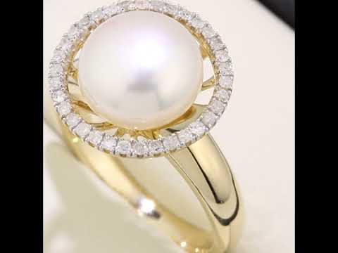 9ct Yellow Gold 0.20ct Diamond And Cultured Pearl Ring
