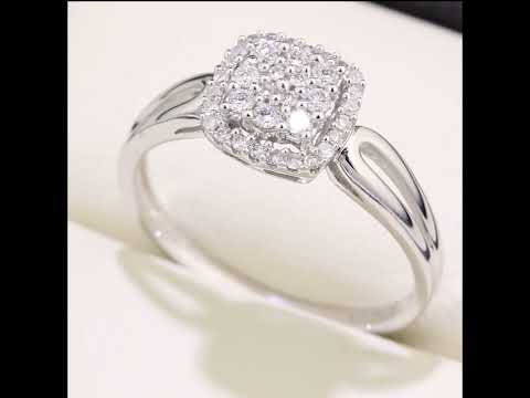 9ct White Gold 0.22 Carat Natural Diamond Cluster Cushion Ring
