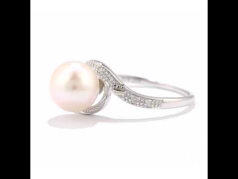 9ct White Gold 0.05ct Diamond And Cultured Pearl Ring