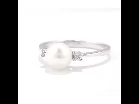9ct White Gold 0.01ct Diamond And Cultured Pearl Ring