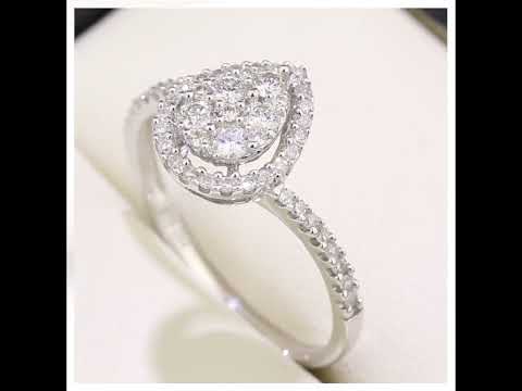 9ct White Gold 0.40 Carat Natural Diamond Cluster Pear Bypass Ring