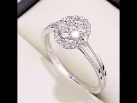 9ct White Gold 0.30 Carat Natural Diamond Cluster Oval Ring