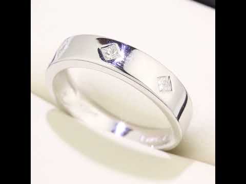 9ct White Gold 0.12 Carat Natural Diamond Flush Set Princess Wide Wedding Band Ring