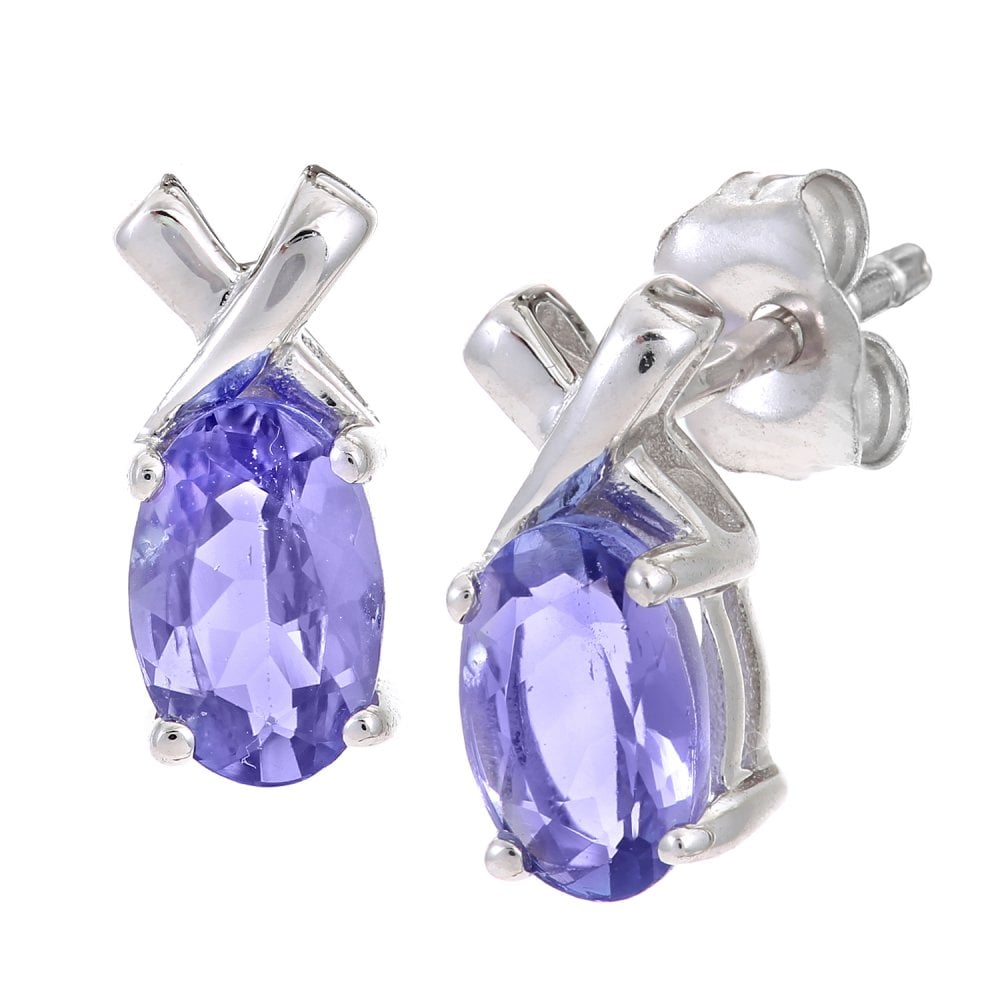 9ct White Gold Oval Tanzanite Stud Earrings