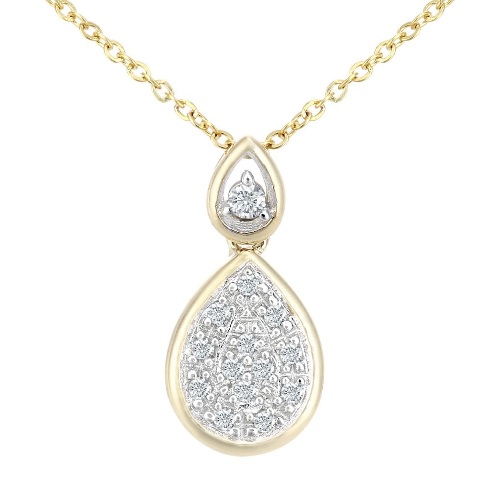 9ct Gold Natural Diamond Teardrop Necklace