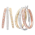 9ct Tri Colour Gold 0.20 Carat Natural Diamond Small Hoop Earrings