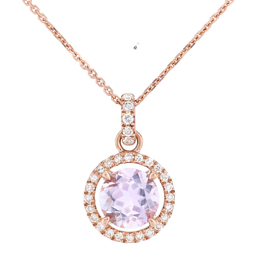 Amethyst Halo Necklace 9ct Rose Gold | Prime Jewellery