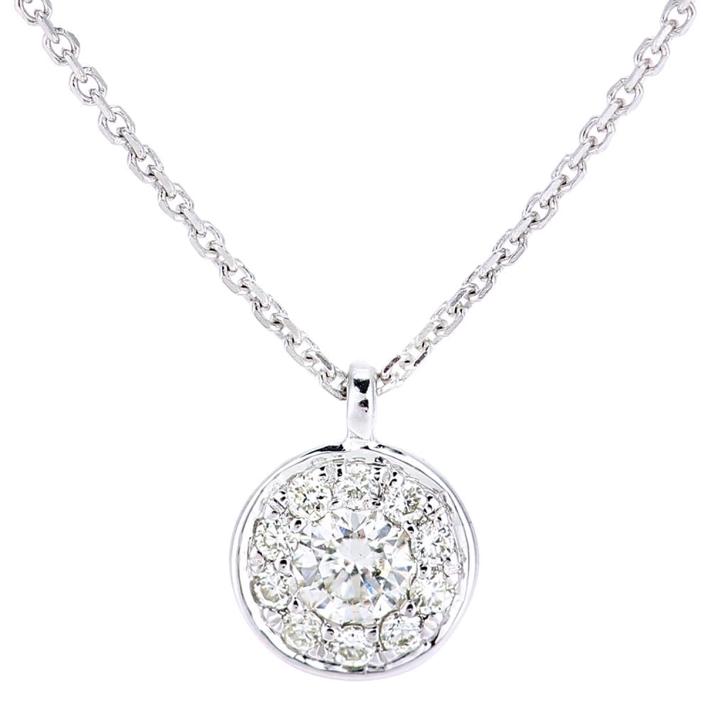 9ct White Gold 0.15 Carat Natural Diamond Round Halo Necklace