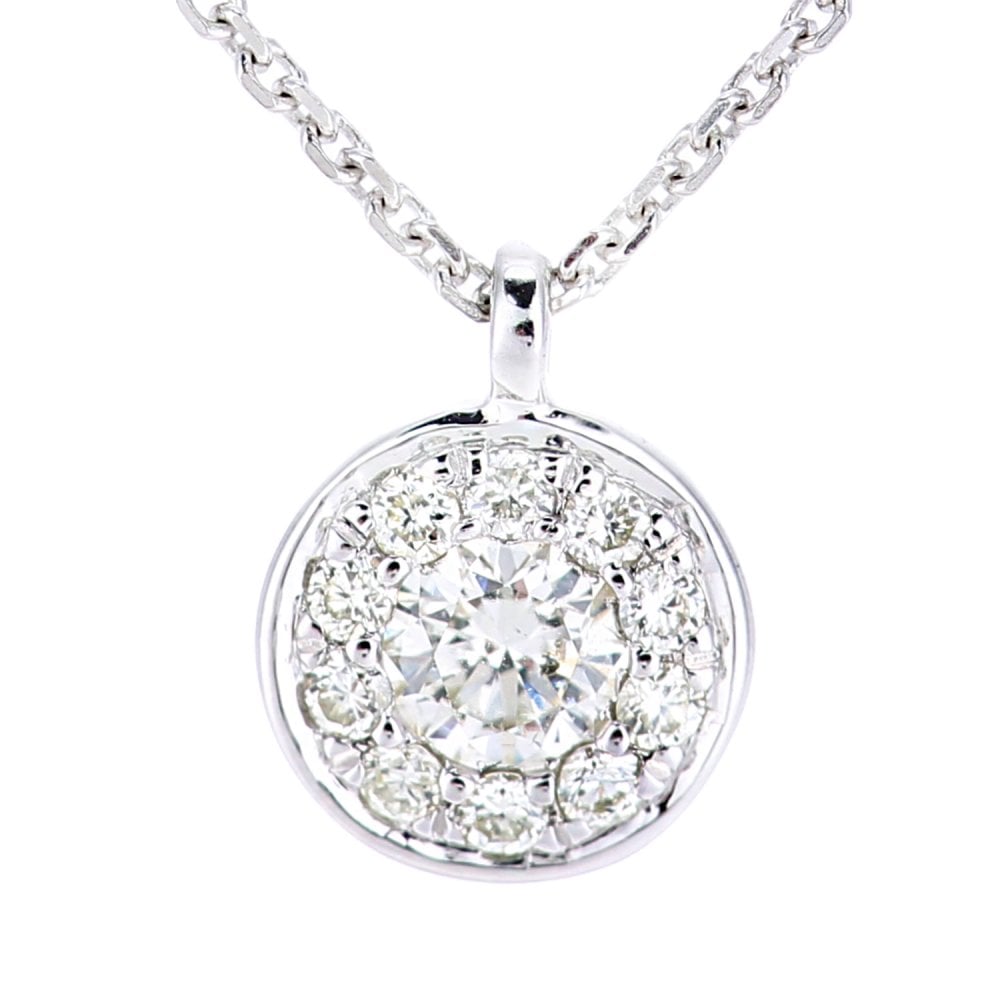 9ct White Gold 0.15 Carat Natural Diamond Round Halo Necklace
