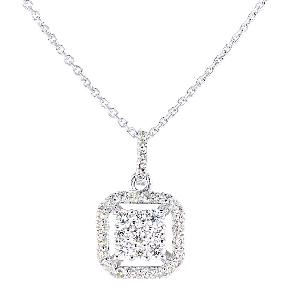 Diamond Halo Necklace 9ct White Gold | Prime Jewellery