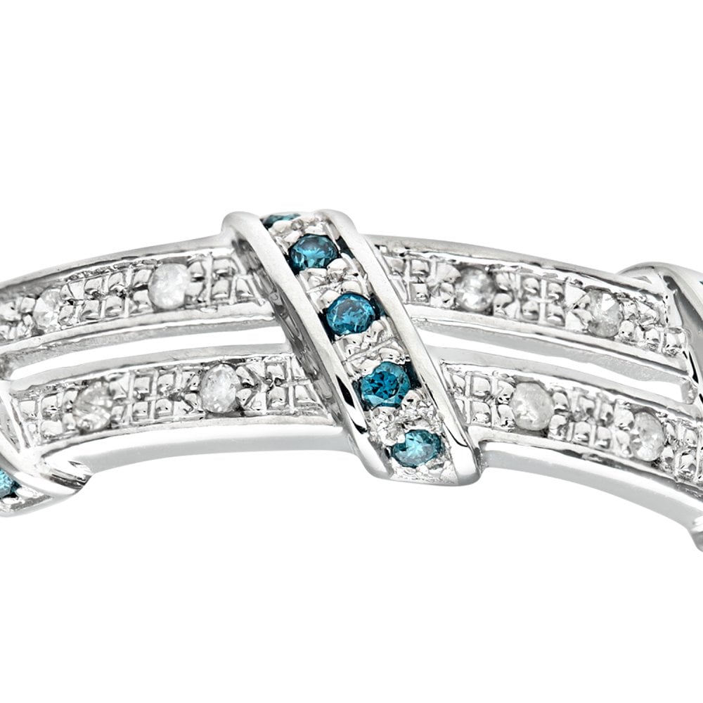 9ct White Gold 0.10 Carat Blue and White Diamond Crossover Eternity Ring