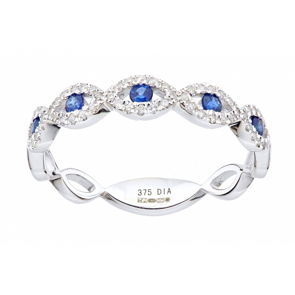 Round Natural Blue Sapphire and Diamond Full Eternity Ring in 9ct White Gold