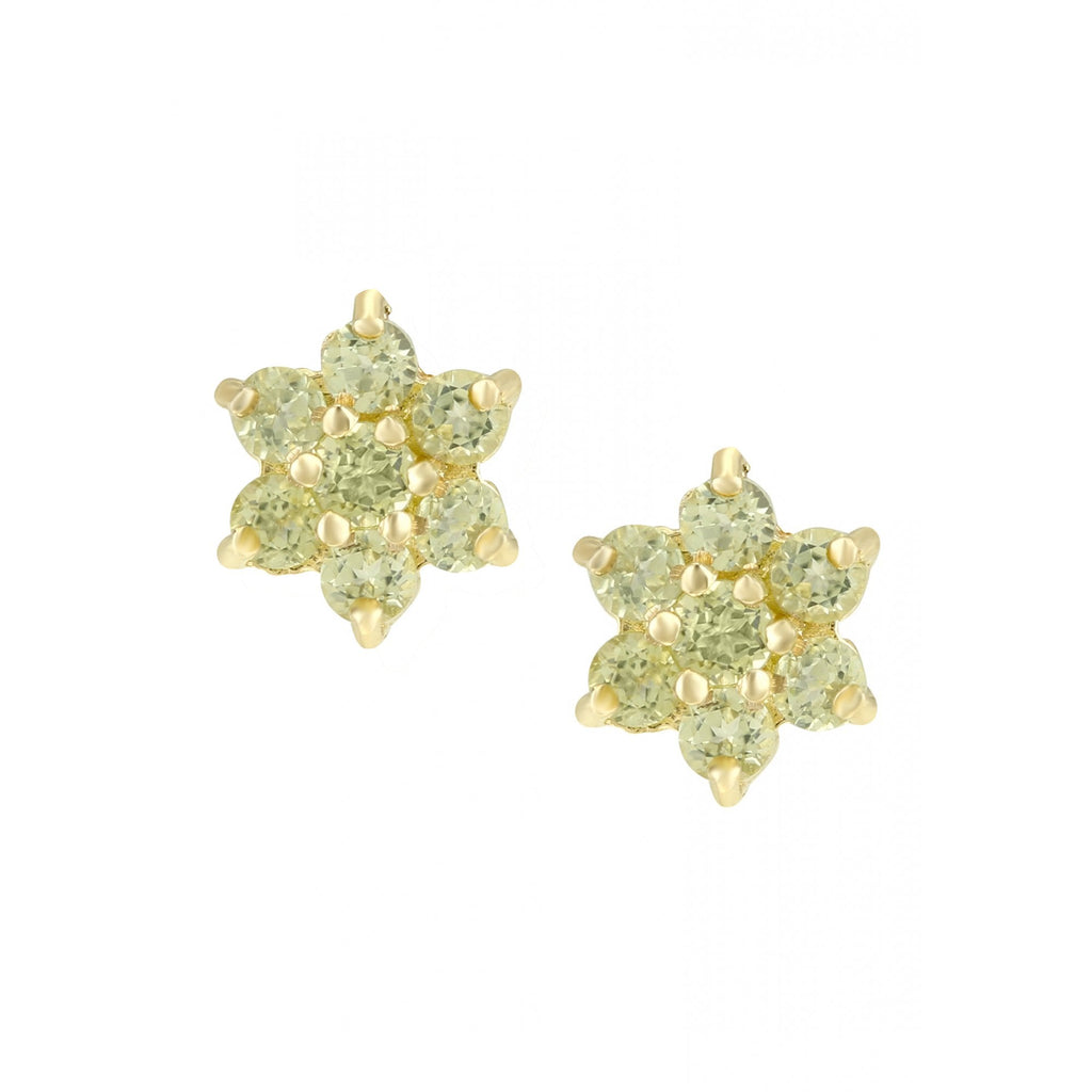 Peridot Cluster Stud Earrings 9ct Yellow Gold | Prime Jewellery