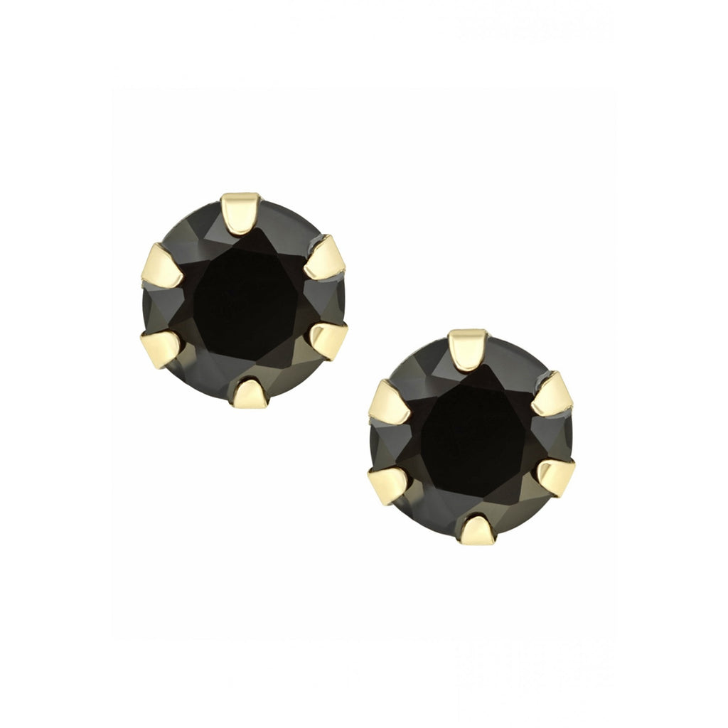 Round Black Sapphire and Diamond Stud Earrings 9ct Yellow Gold | Prime Jewellery