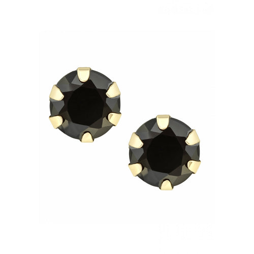 Round Black Sapphire and Diamond Stud Earrings 9ct Yellow Gold | Prime Jewellery