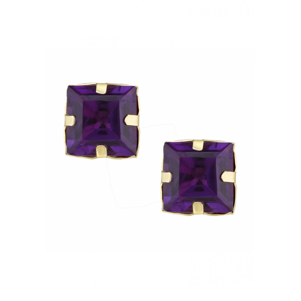 Princess Amethyst Solitaire Stud Earrings 9ct Yellow Gold | Prime Jewellery