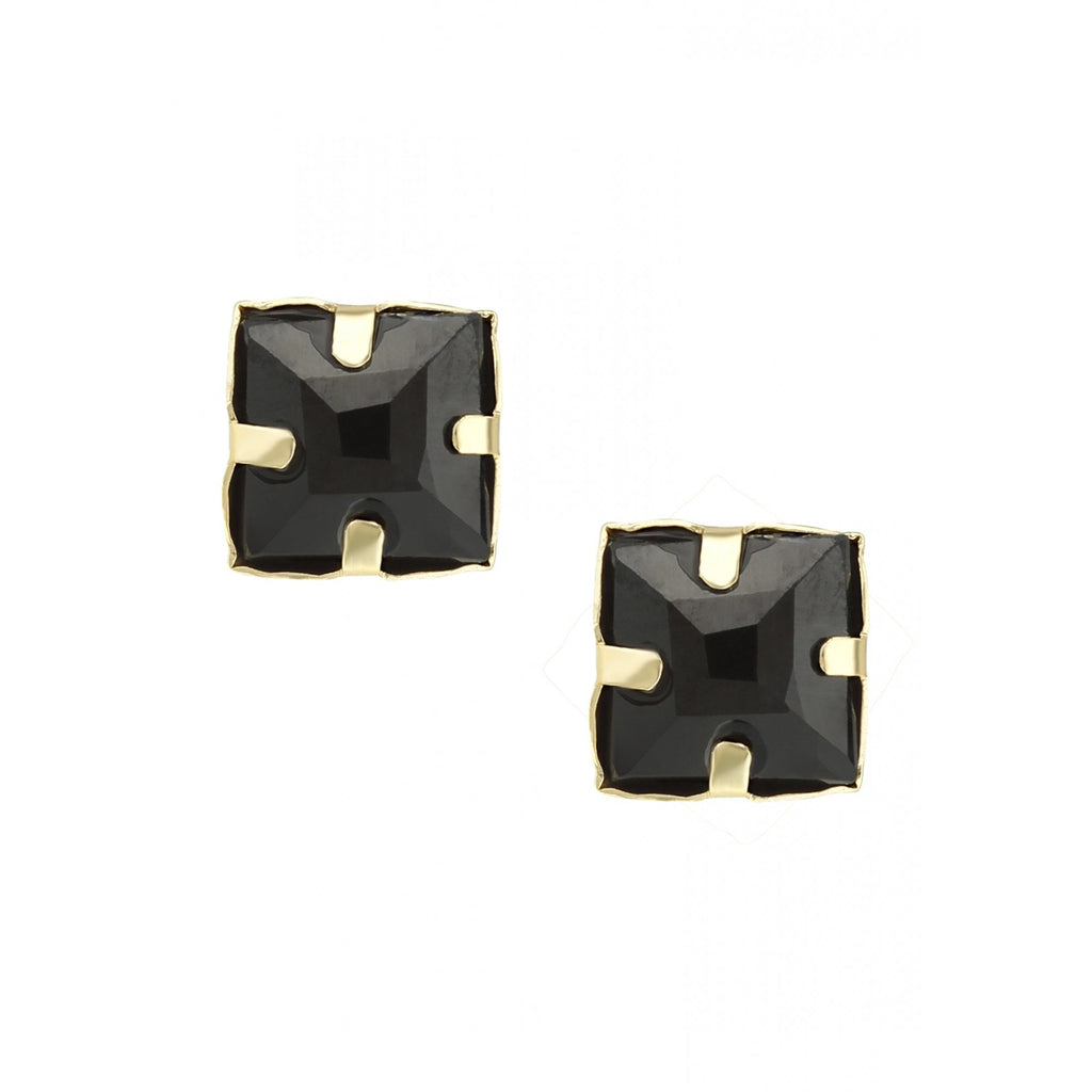 Princess Black Sapphire and Diamond Stud Earrings 9ct Yellow Gold | Prime Jewellery