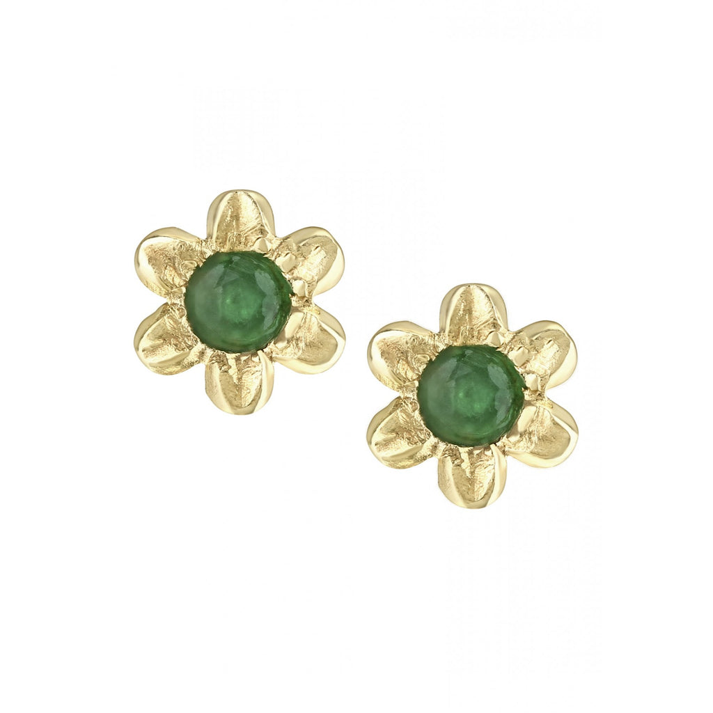Round Emerald Flower Stud Earrings 9ct Yellow Gold | Prime Jewellery