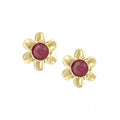 Round Ruby Flower Stud Earrings 9ct Yellow Gold | Prime Jewellery