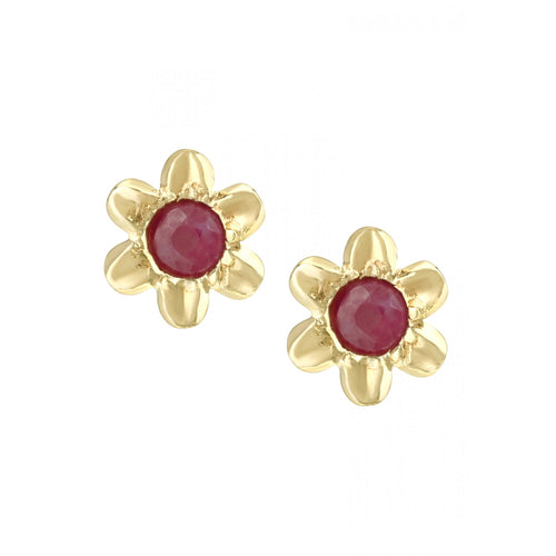 Round Ruby Flower Stud Earrings 9ct Yellow Gold | Prime Jewellery