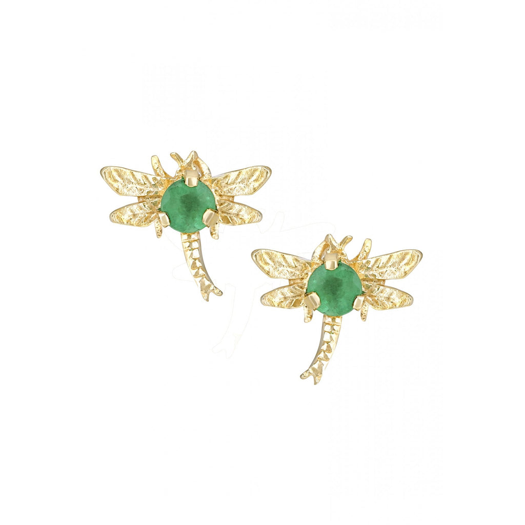 Emerald Dragonfly Stud Earrings 9ct Yellow Gold | Prime Jewellery