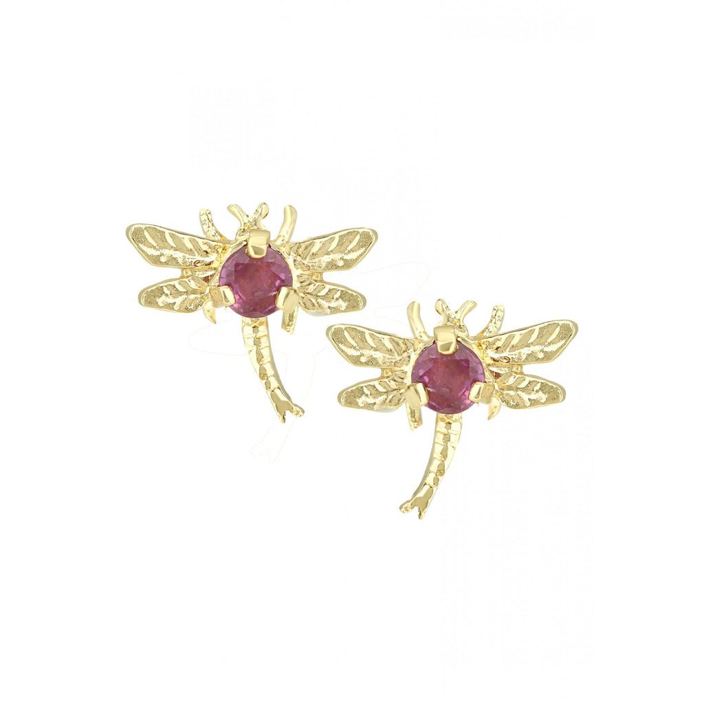 Ruby Dragonfly Stud Earrings 9ct Yellow Gold | Prime Jewellery