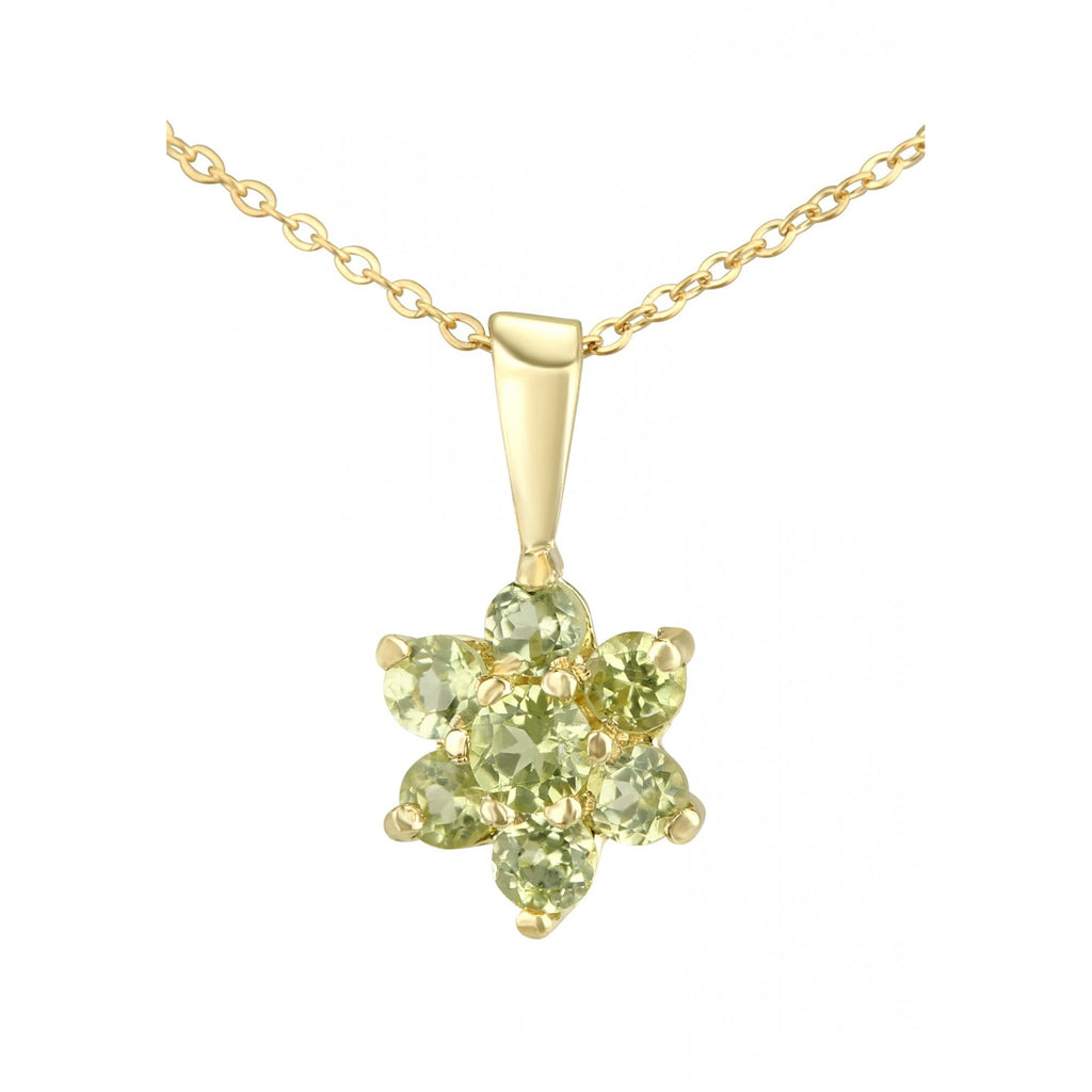 Peridot Cluster Pendant Necklace 9ct Yellow Gold | Prime Jewellery