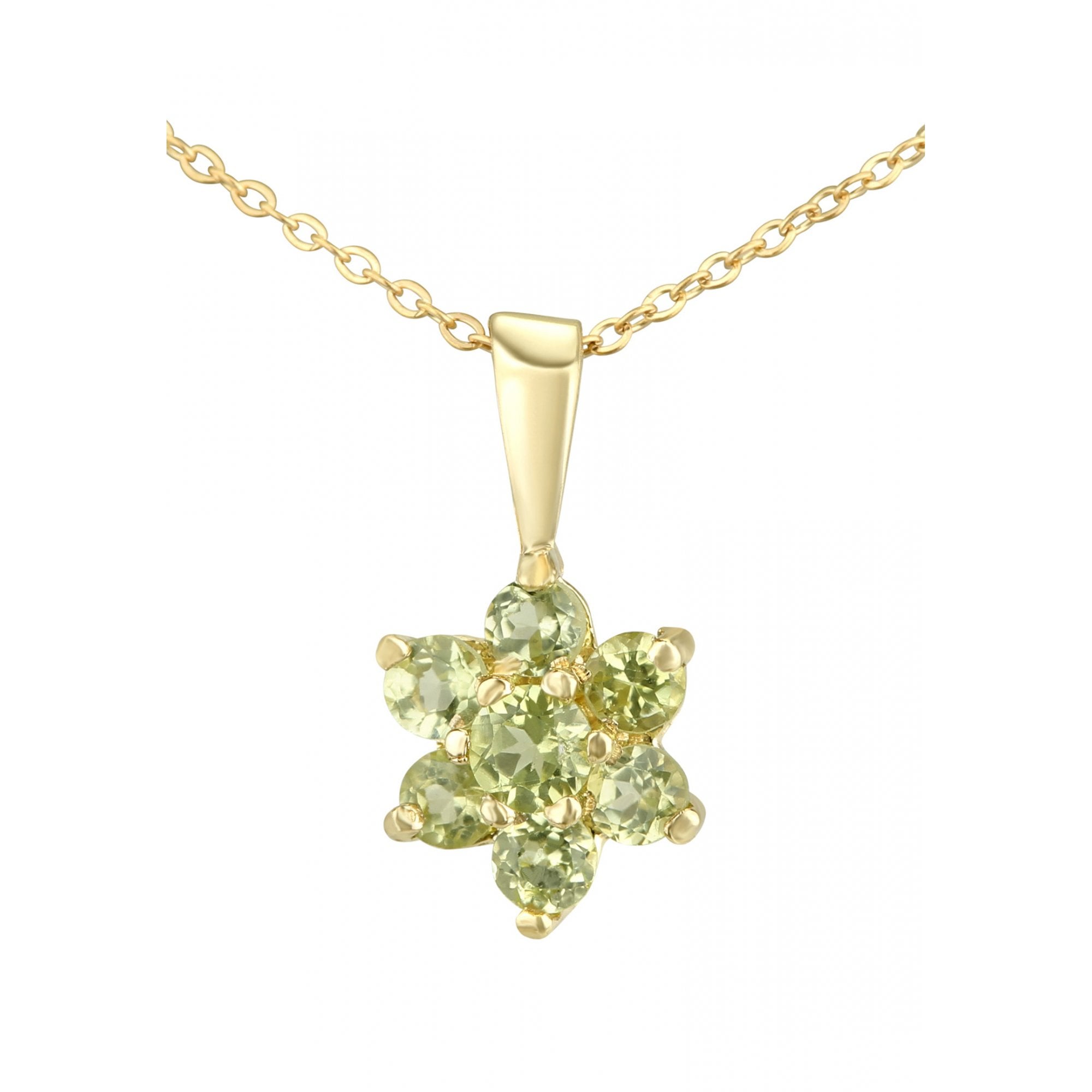 Peridot Cluster Pendant Necklace 9ct Yellow Gold | Prime Jewellery