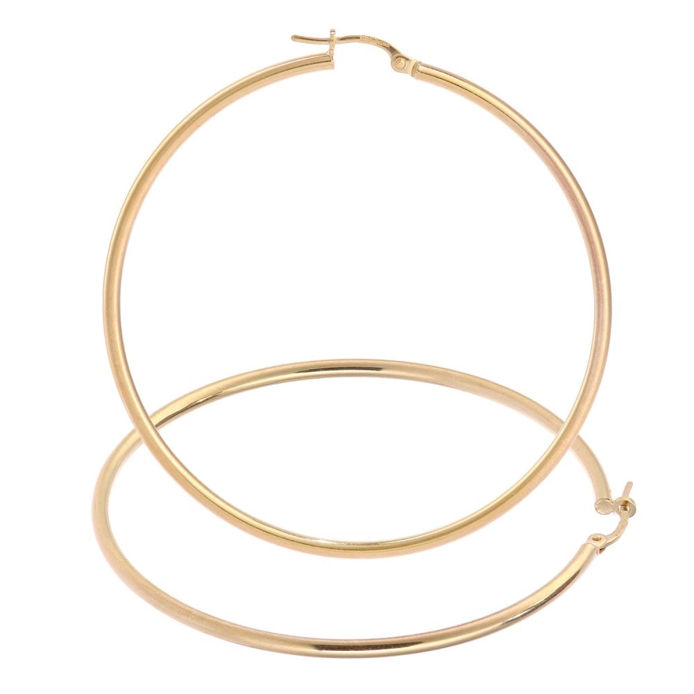 9ct Yellow Gold Large Slim Hoop Earrings