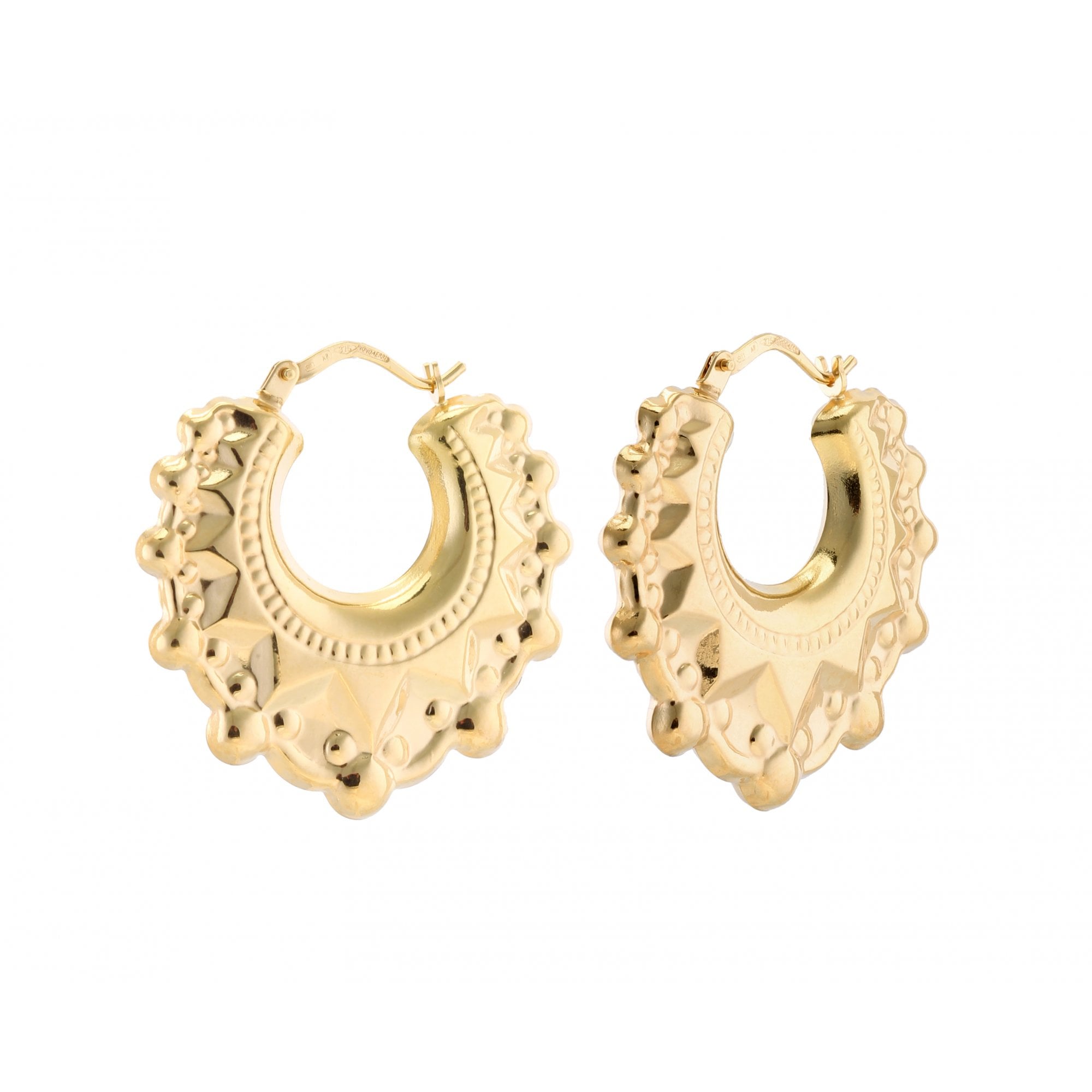 9ct Yellow Gold Women Victorian Spike Creole Earrings