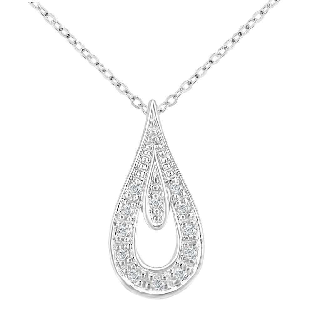 9ct White Gold Natural Diamond Dew Drop Necklace