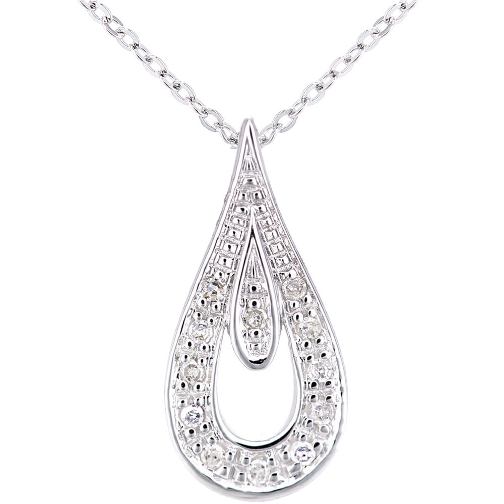 9ct White Gold Natural Diamond Dew Drop Necklace
