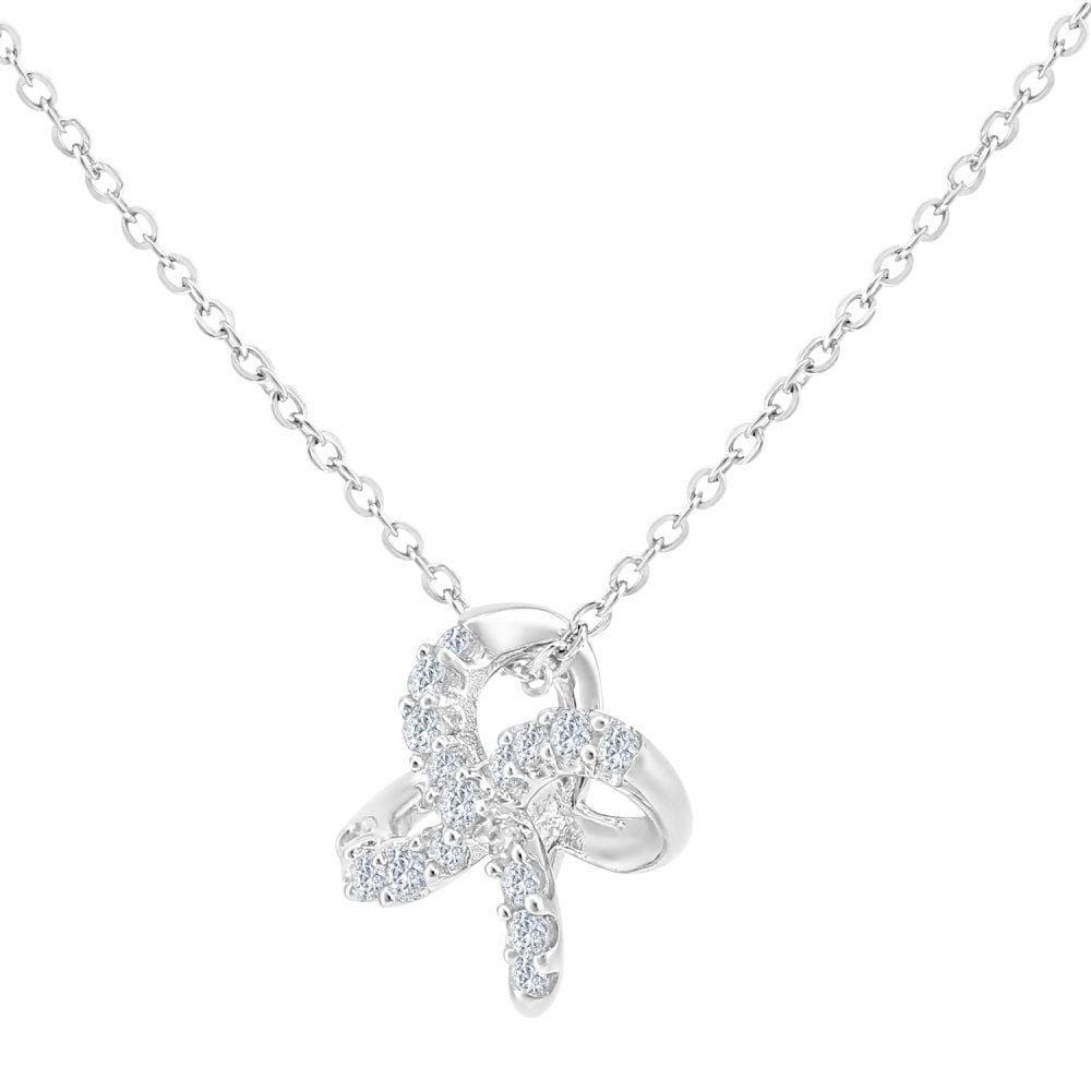 3d Clover 9ct White Gold Natural Diamond Necklace