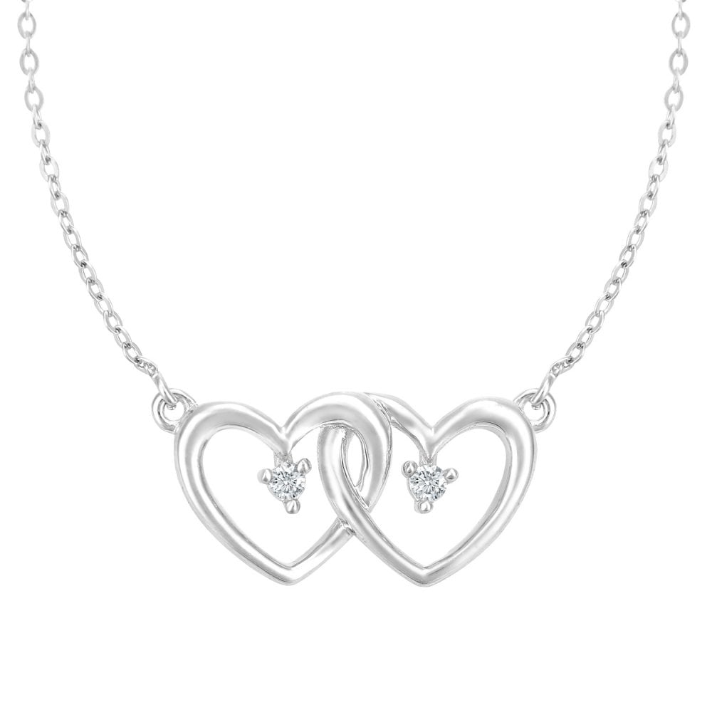 9ct White Gold Natural Diamond Twin Hearts Necklace