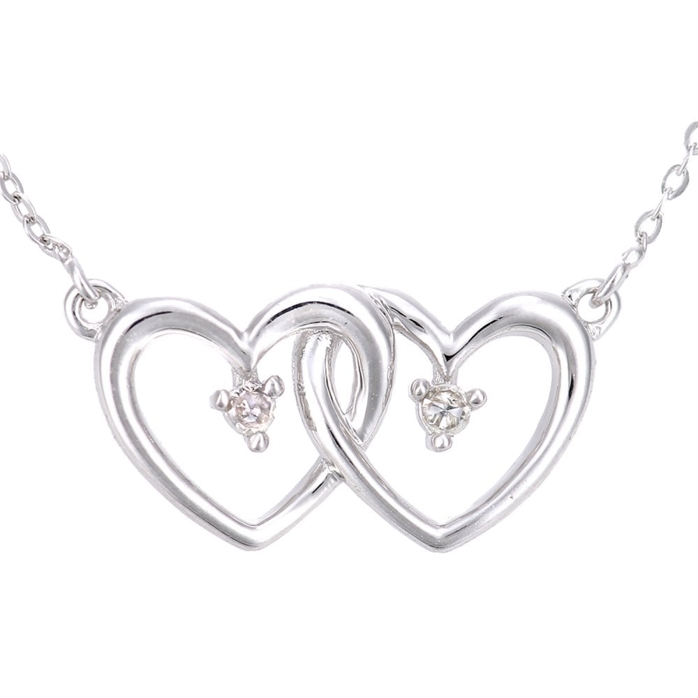 9ct White Gold Natural Diamond Twin Hearts Necklace