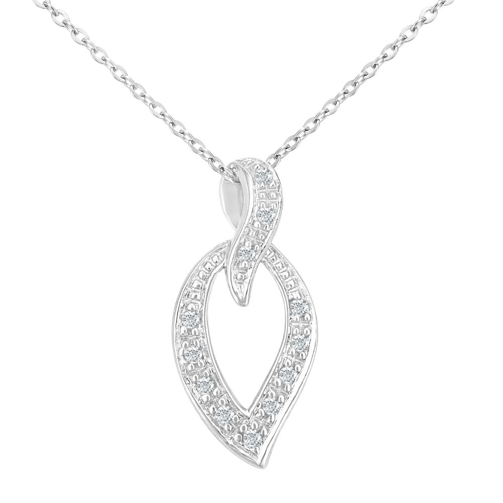 9ct White Gold 0.10ct Natural Diamond Leaf Necklace