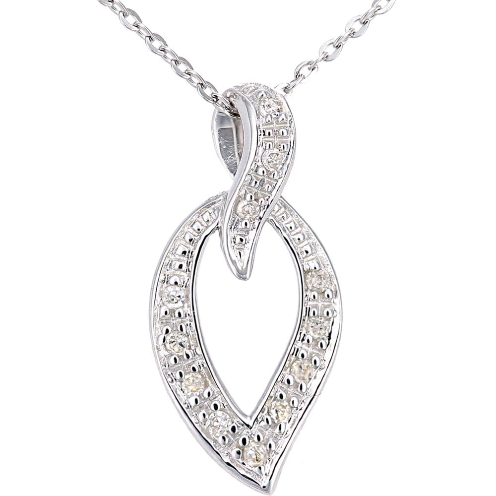 9ct White Gold 0.10ct Natural Diamond Leaf Necklace
