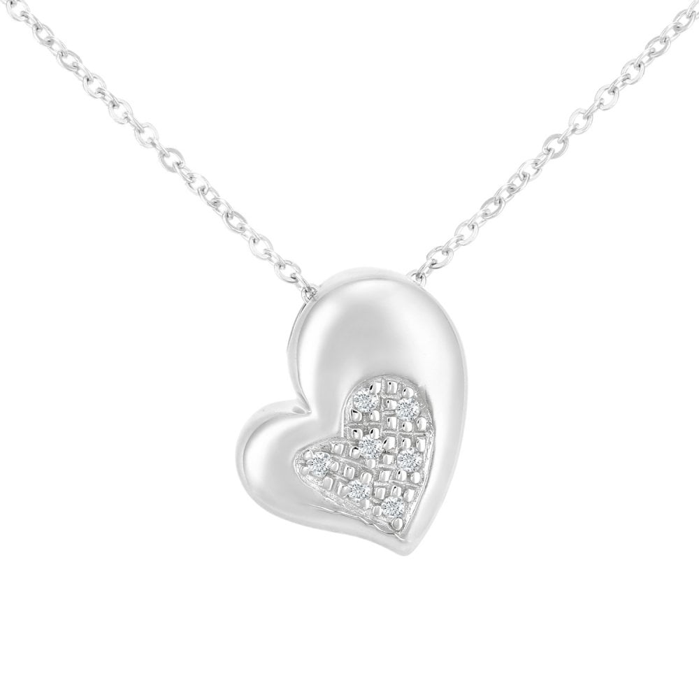 9ct White Gold Natural Diamond Heart Necklace