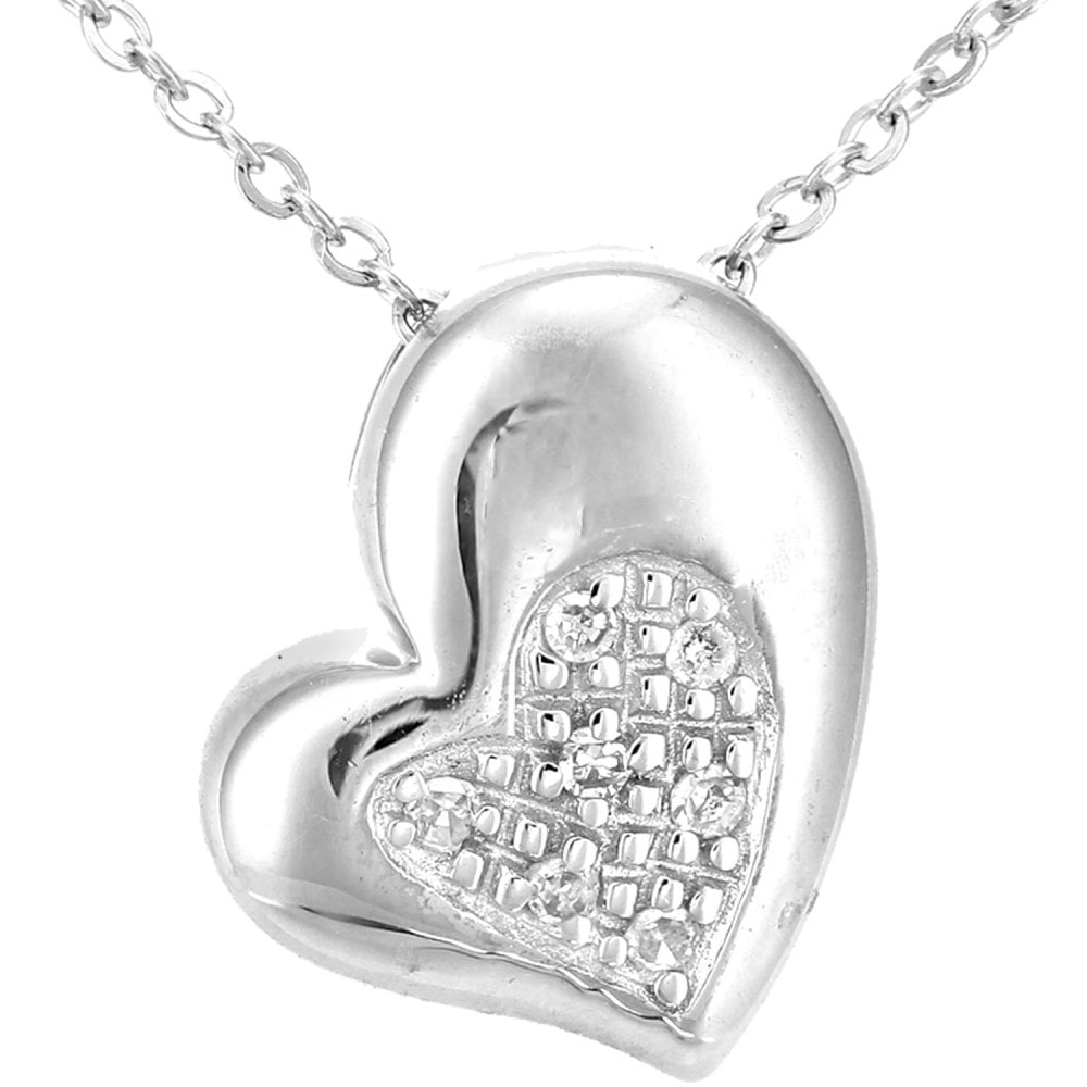 9ct White Gold Natural Diamond Heart Necklace