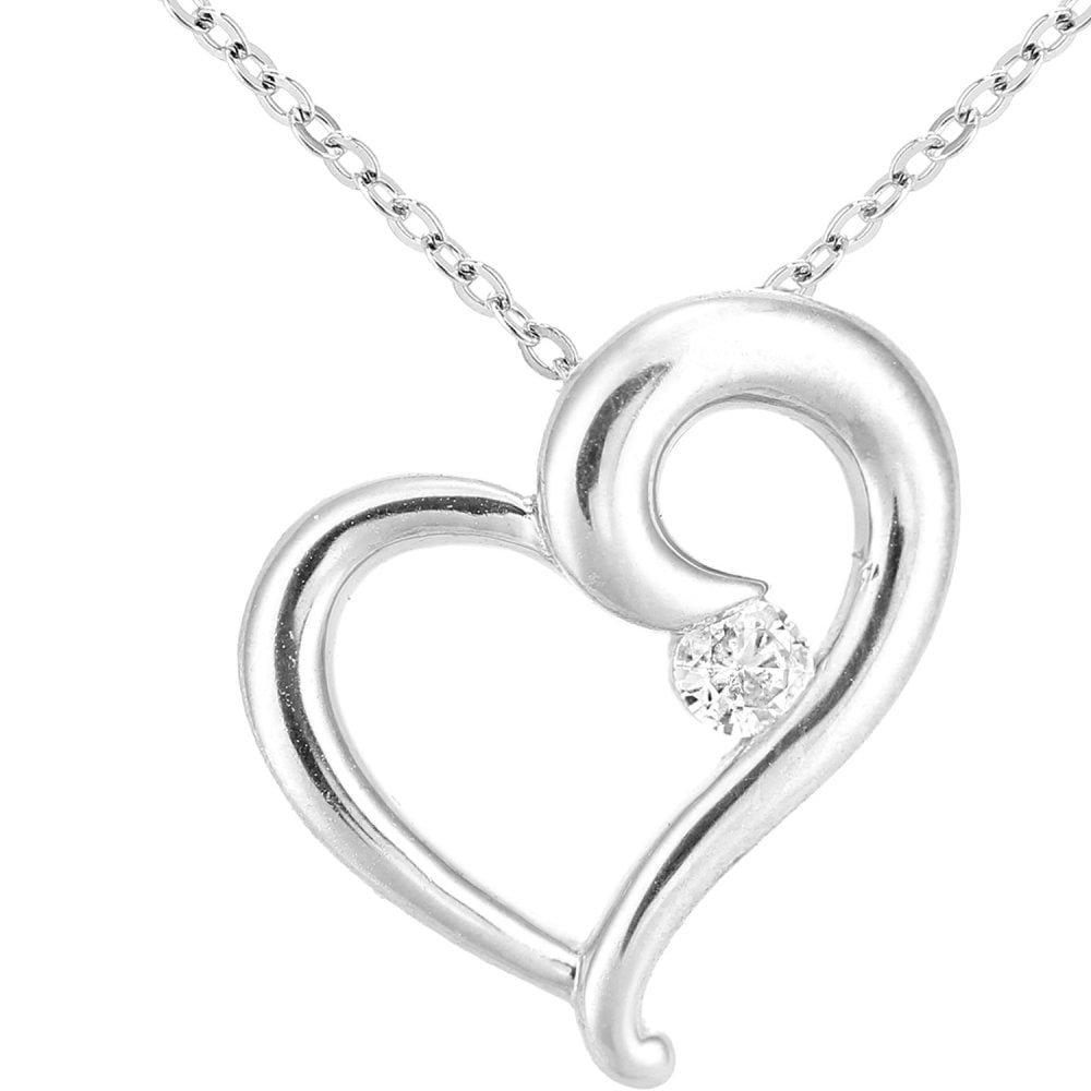 9ct White Gold Natural Diamond Solitaire Heart Necklace