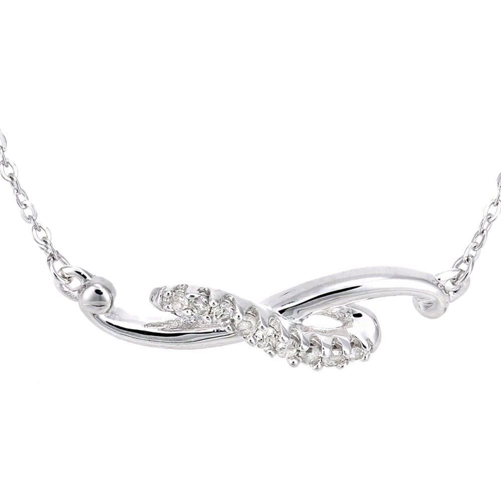 9ct White Gold Natural Diamond Wave Necklace