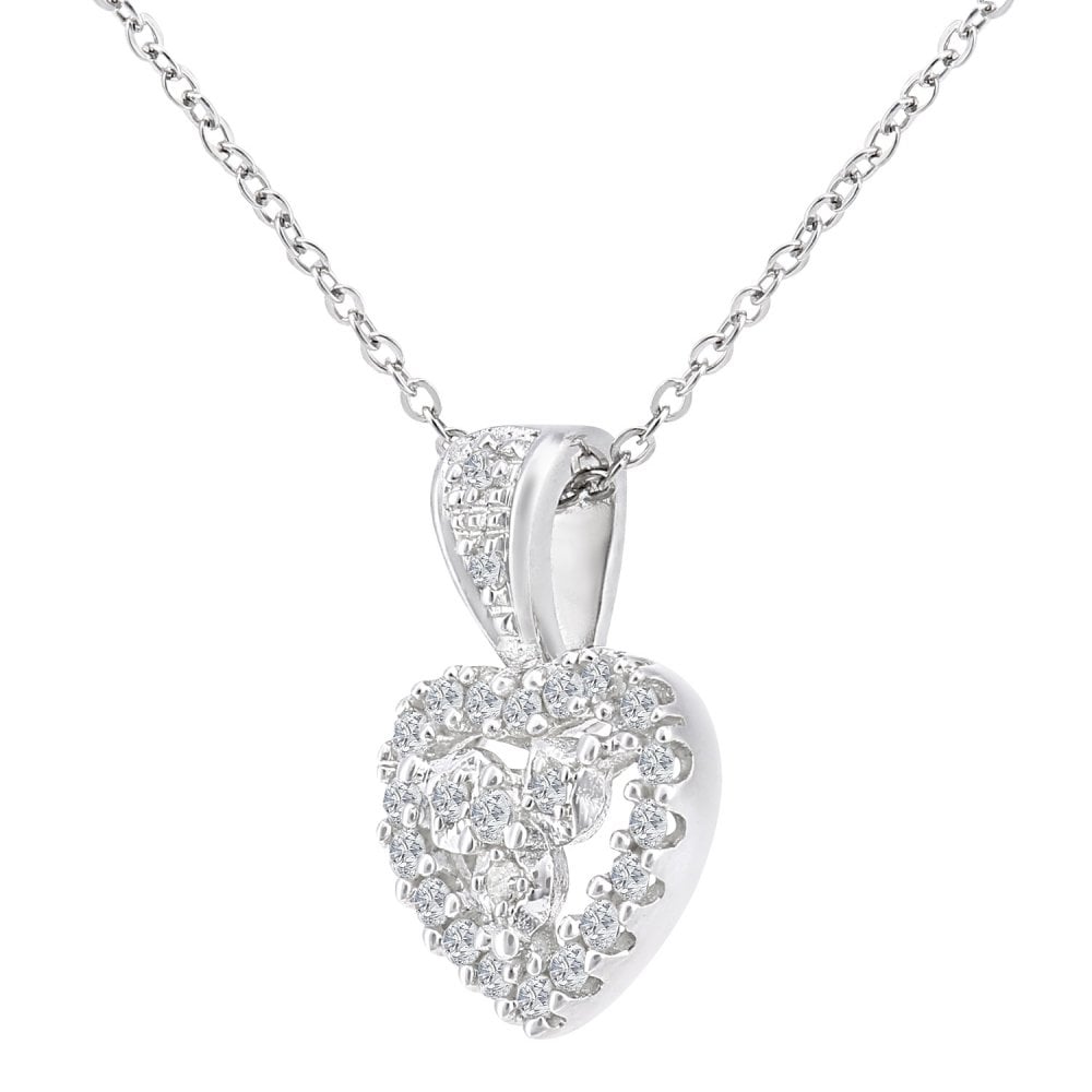 9ct White Gold 0.12 Carat Natural Diamond Heart Trilogy Necklace