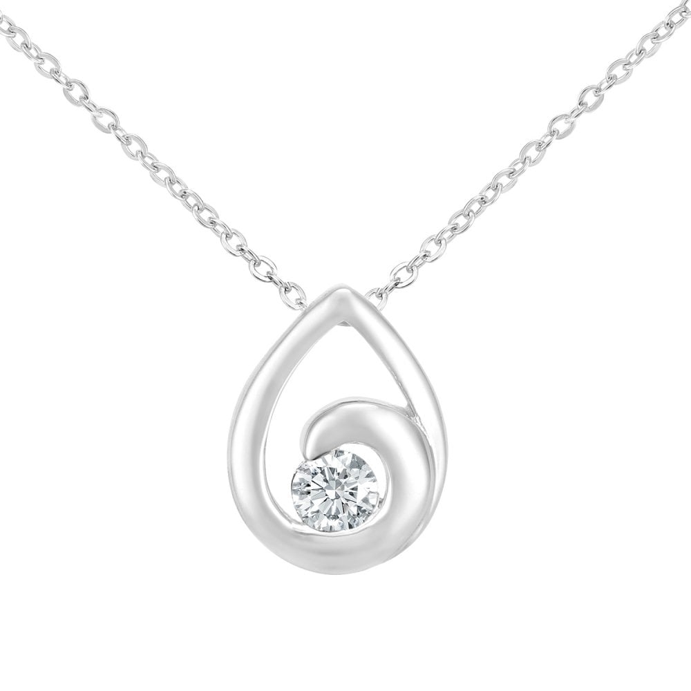 9ct White Gold Natural Diamond Ocean Drop Necklace