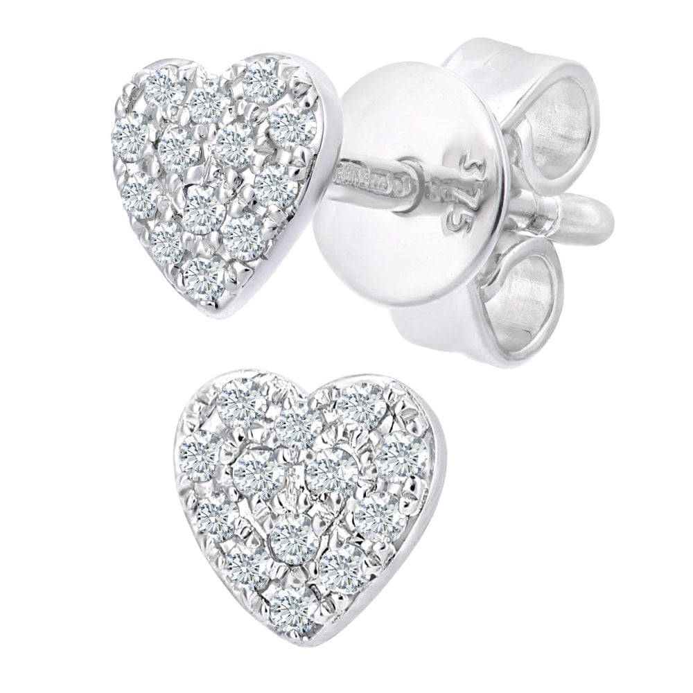 9ct White Gold 0.10 Carat Natural Diamond Mini Heart Stud Earrings