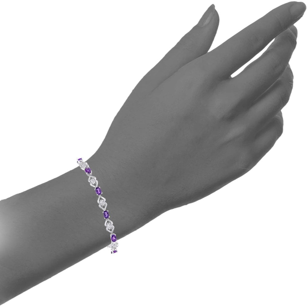 9ct White Gold Oval Amethyst and Diamond Heart Bracelet